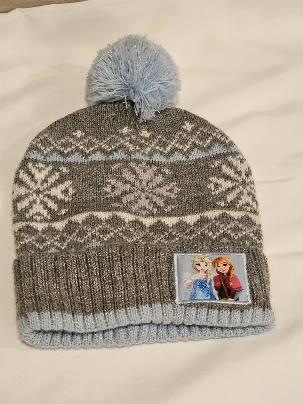 Disney Frozen Grey & Light Blue Knit Pom Beanie for Kids